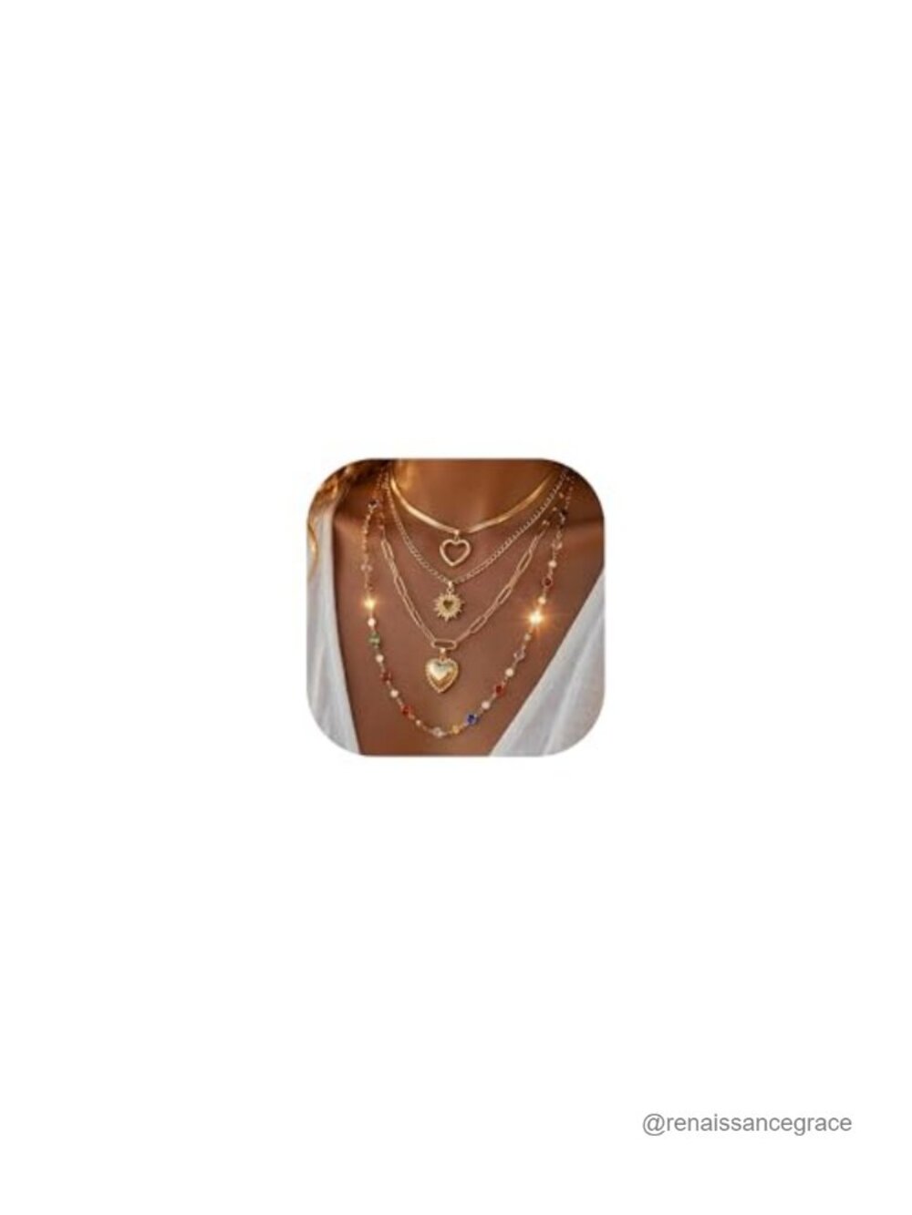 Layered Gold Necklace Set for Women Heart Pendant Trendy Jewelry 4 pcs